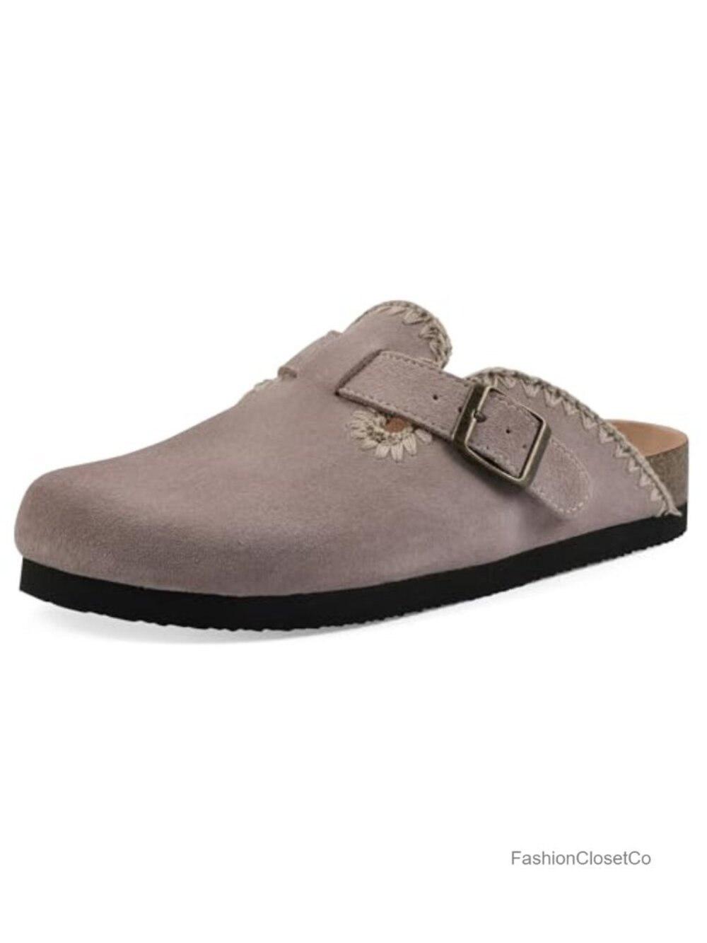 Contrast-Stitched Comfort-Molded Footbed Clog with Adjustable Buckle